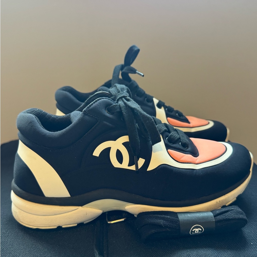 CHANEL Black and Pink Sneakers